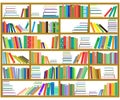 Bookshelf. Collection of various multi-colored books. Signs and Symbols. Vector